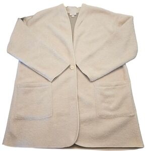 Pure Jill Women's Cream Fleece‎ Coatigan Cardigan Jacket Pockets  Medium